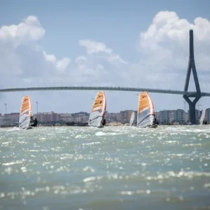 PUERTO DE SANTA MARIA, SPAIN - APRIL 29: during the Spain Cup - RSX/Techno class at the Cádiz bay on April 29, 2018 in Puerto de Santa María, Spain (Photo credit should read Jesus DYañez / DYMAGES)